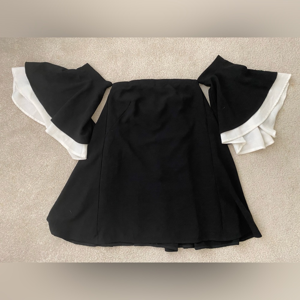 Black and White Bell Sleeve Mini Dress
